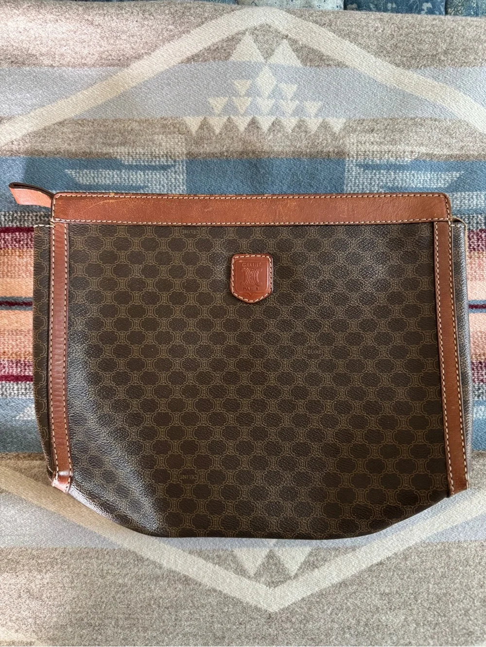 Celine Macadam Canvas Leather Triomphe Logo Print Clutch Pouch Vintage - Picture 1 of 11